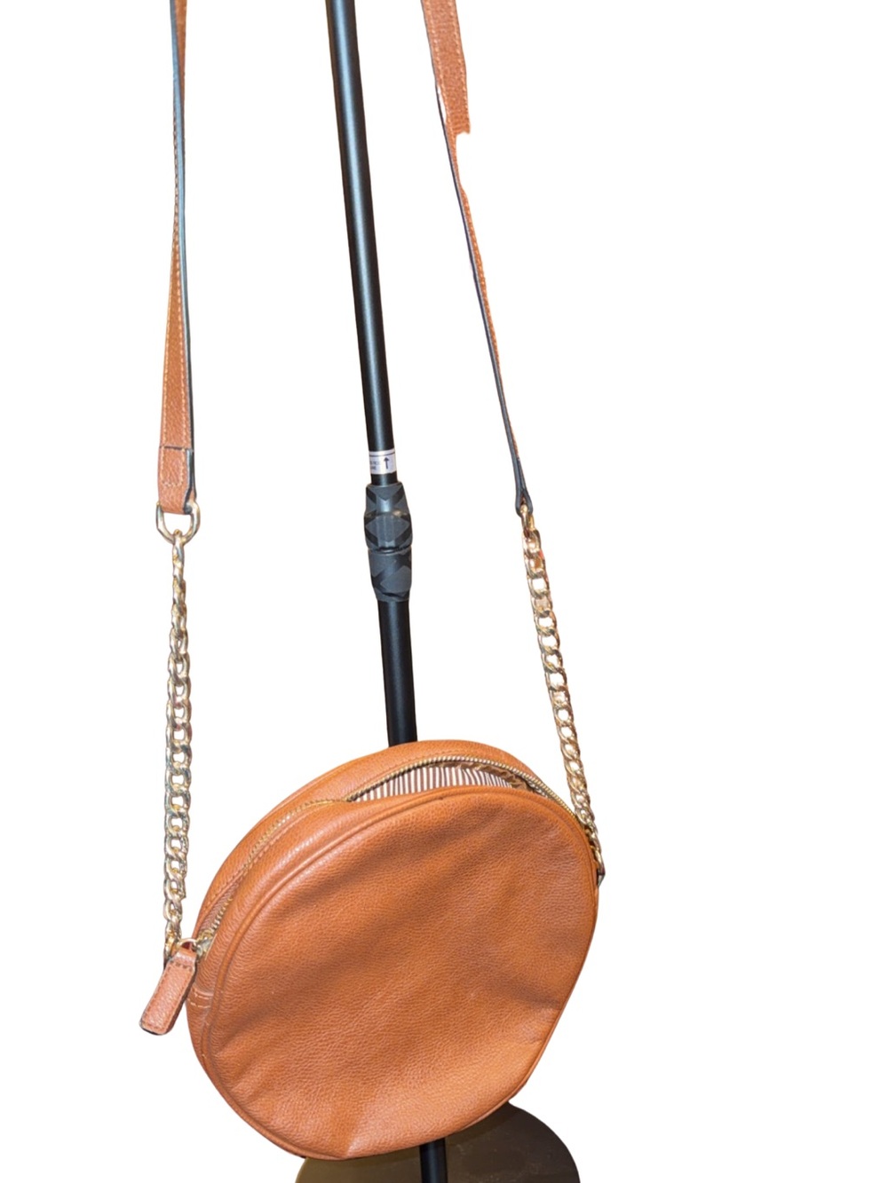 Banana Republic Cognac Round Leather Crossbody with Gold Chain